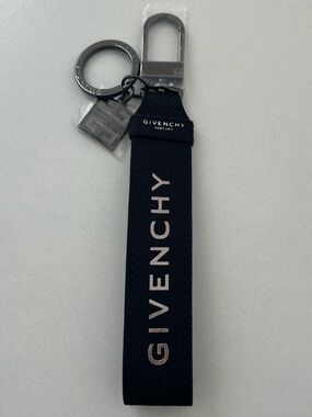 Authentic Givenchy Black and Silver Logo Strap Key Holder keychain